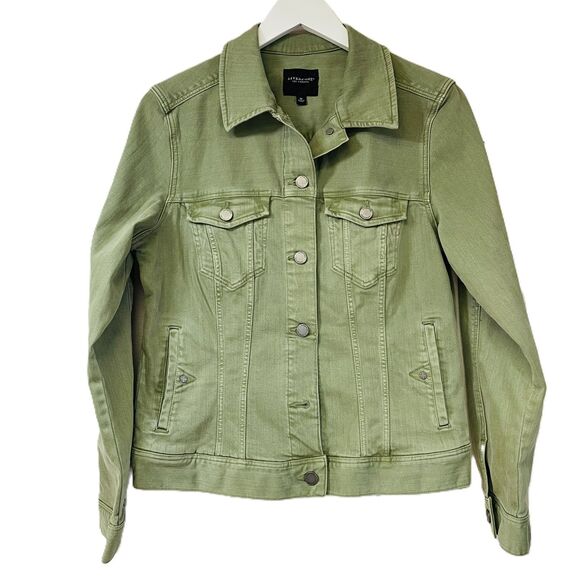 Liverpool Los Angeles Temma Denim Jean Jacket Pockets Olive Green Women’s Size M - Picture 1 of 8